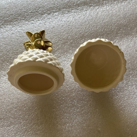 Pineapple Unique Trinket Holder Gold White Middle Opening 5.5" Tall - Picture 2 of 4